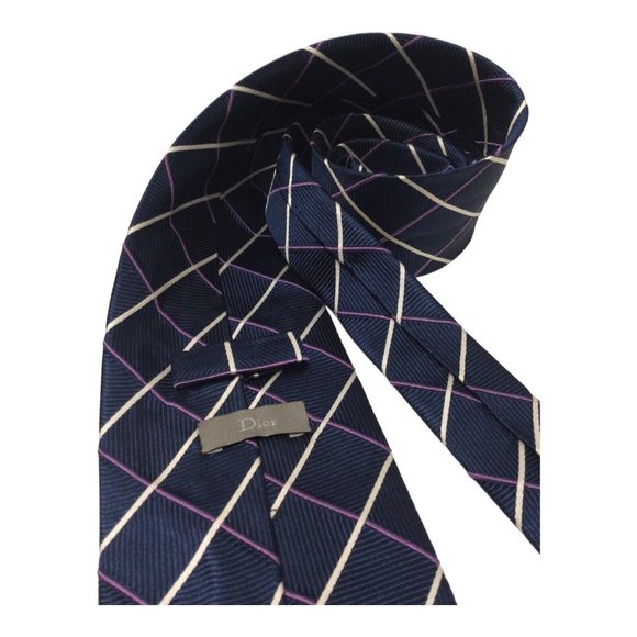 DIOR Blue Plaids & Checks Silk Tie Made In Italy 61"/3".1/2 EX COND - Picture 4 of 9